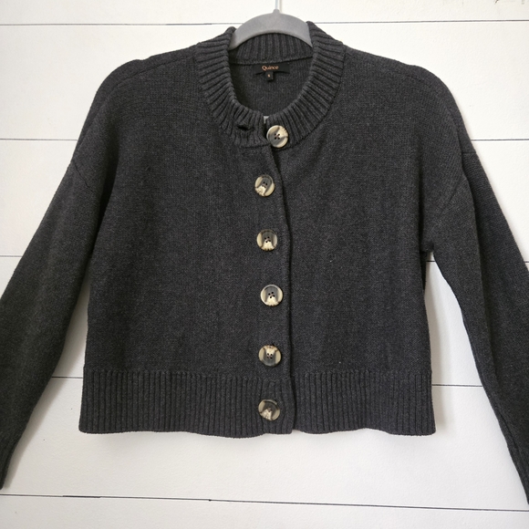 Quince Small Gray Cropped Cardigan Sweater with Button 100% Organic Cotton - Picture 6 of 8